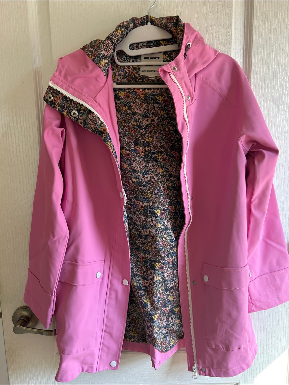 Girls' Pink Waterproof Raincoat with Floral Lining